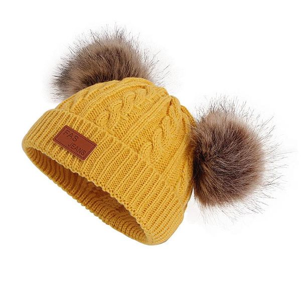 

caps & hats beanies baby hat pompon winter children knitted cute cap for girls boys casual solid color, Yellow