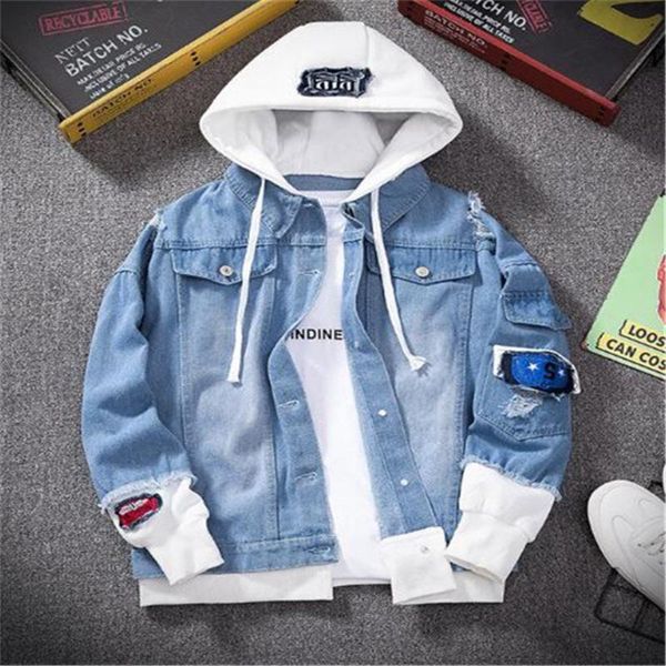

men's jackets spring men denim jacket streetwear hip hop hooded jean male casual loose outerwear fashion slim fit coat, Black;brown
