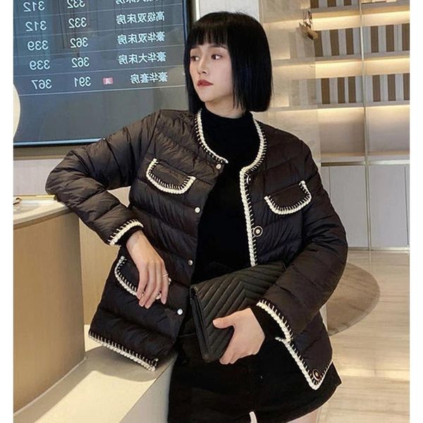 

women's down & parkas 2021 fashion winter women coat ultralight collarless duck jacket portable female padded o-neck puffer overcoat, Black