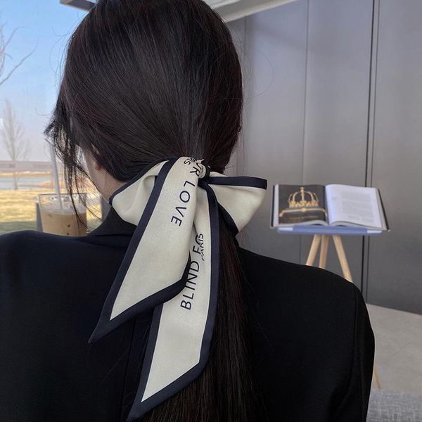 

hair clips & barrettes women's narrow long white bow scarf chic french gentle and elegant tie letter printing package ribbon headband, Golden;silver