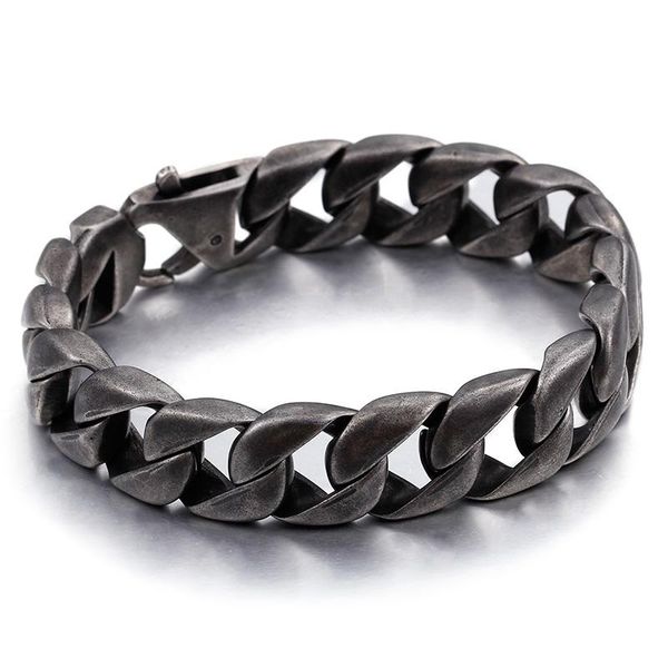 

stainless steel simple vintage men bracelets fashion 22cm long cuban link chain punk bracelet hip hop jewelry link,, Black