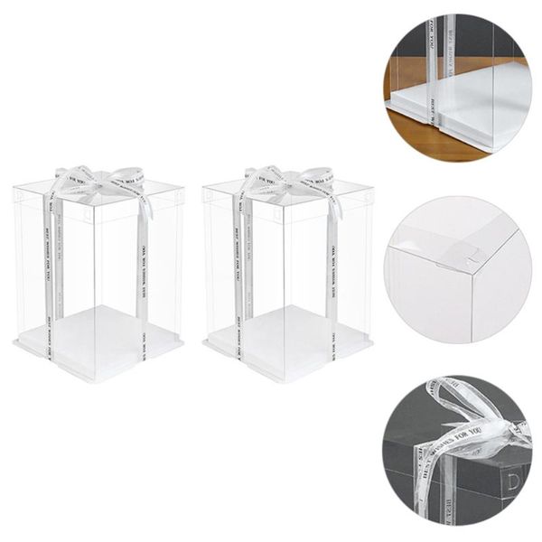 

2pcs durable birthday cake gift wrapping boxes clear transparent wrap