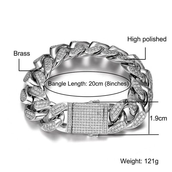 

link, chain hip hop 19mm cuban link chains bling iced out cz setting + cubic zirconia bracelet for men women jewelry, Black