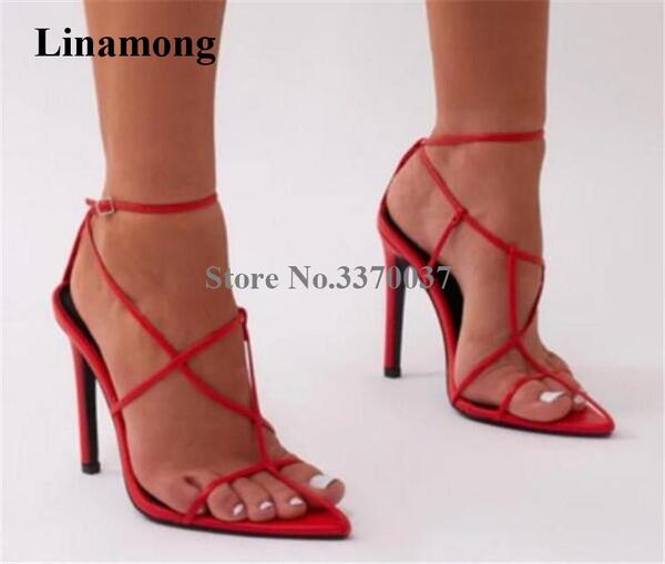 

dress shoes women pointed toe thin strap cross stiletto heel sandals white red ankle buckle high heels, Black