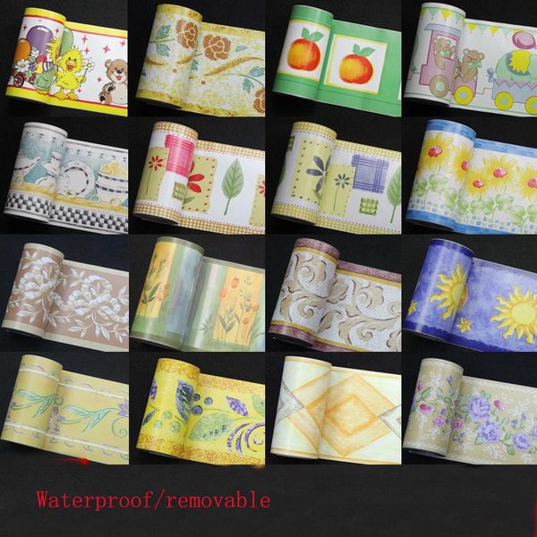 

wallpapers 10m waist line cartoon wall sticker for bathroom kitchen tiles waterproof self adhesive pvc wallpaper border wood stickers