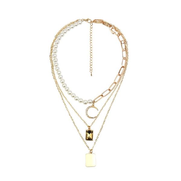 

pendant necklaces fashion punk baroque pearl multi layered chain women long necklace geometry beads lasso wedding collar jewelry, Silver