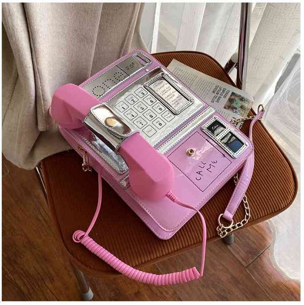 

evening bags brand designer cute large telephone shape crossbody chains funny women's pu leather women fashion messenger rucs