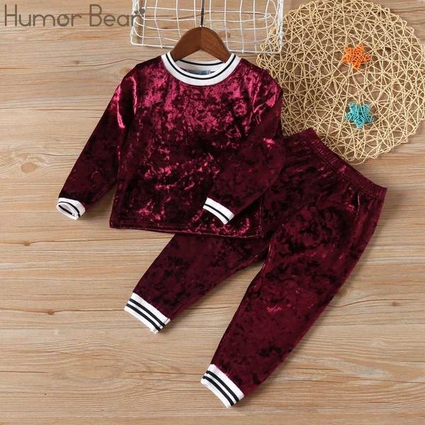 

humor bear new autumn baby girl clothes clothing sets stripe velvet long-sleeved pants 2pcs christmas outfits girls suits x0902, White