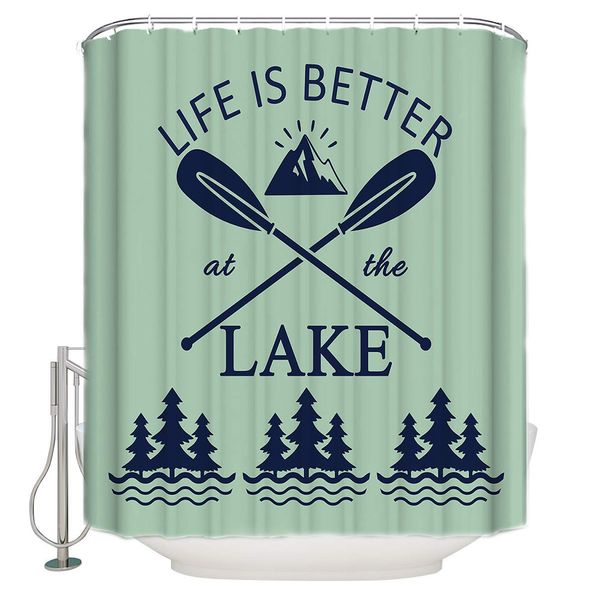 

polyester oars mountains shower curtain set with 12 hooks, bath curtain bathroom accessories waterproof shower curtains, pine