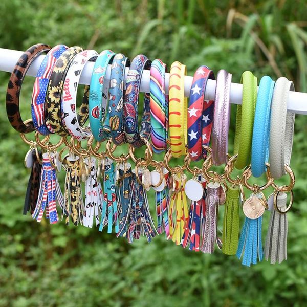 

women leather bracelet keychain fashion leopard wristlet tassel bangle wrist accessories female #t1p charm bracelets, Golden;silver