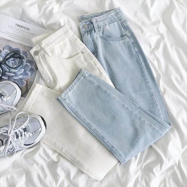 

spring classic jeans light color women shorts basic washed high waisted loose skinny straight leg cropped, White;black