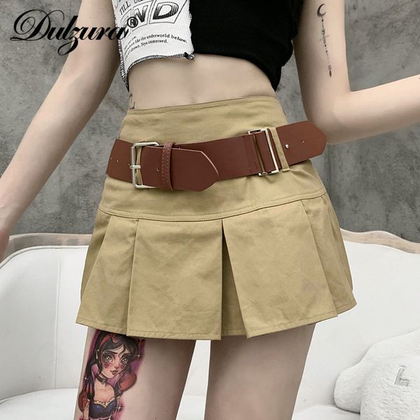 

plaid women high waist pleated skirt a line belt streetwear gothic 2021 spring summer clothes, Black;white