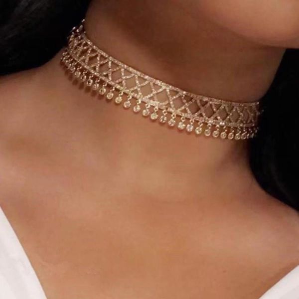 

chokers 2021 fashion latest luxury shining crystal rhinestone pendant tennis chain collar necklace women's clavicle, Golden;silver