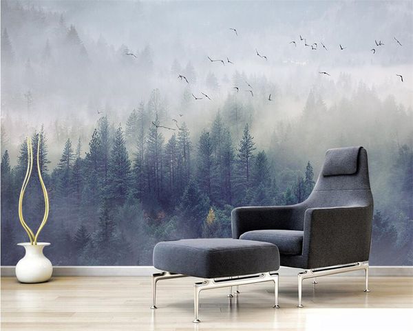 Benutzerdefinierte Tapete Nordic frische Wald Landschaft Design TV Hintergrund Wandmalereien Wohnzimmer Schlafzimmer Wandbild 3D Tapete Foto