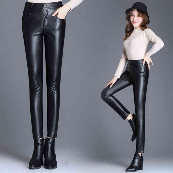 

capris royal sheep pants, autumn woman genuine leather pants winter fashion thin female red black wine, Black;white