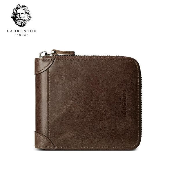 

wallets laorentou genuine leather men wallet vintage men's short cow casual male coin purse standard card holder for man, Red;black
