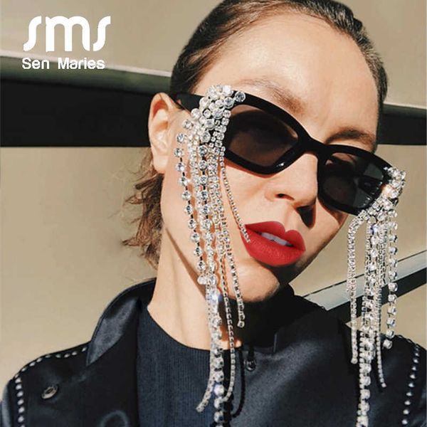 

sun glasses vintage tassel rhinestones glasses women 2021 luxulry brand steampunk unique diamond eyeglasses oculos uv400, White;black