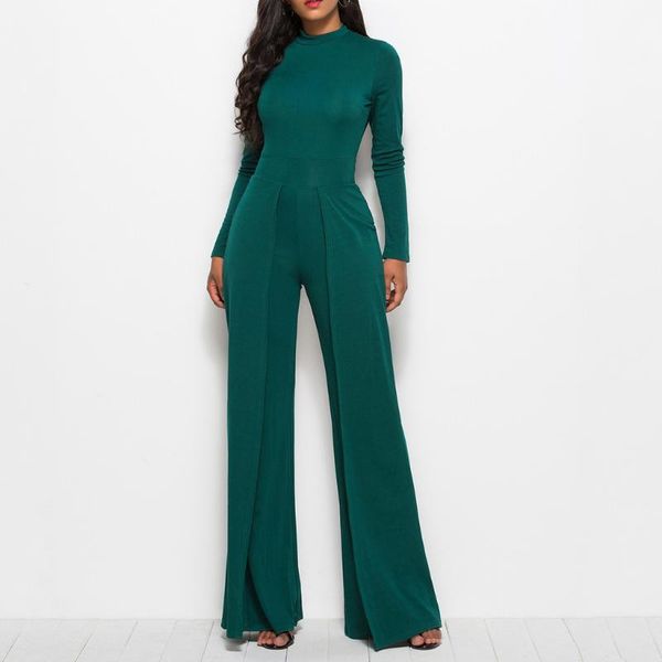 

women's jumpsuits & rompers overalls for women office wide leg jumpsuit solid simple o-neck long sleeve elegant modis bodysuit mono com, Black;white