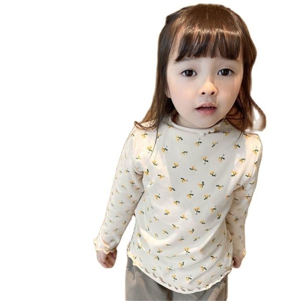 

girls spring and autumn long-sleeved baby floral blouse, children's half-high collar t-shirt trend p4484 210622, Blue