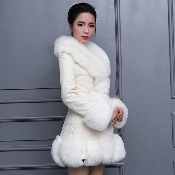 

women's fur & faux trodeam 2021 coats slim pu leather collars nine-sleeve mid-length coat, Black
