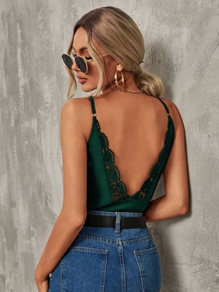 

v back lace trim cami l3id#, White