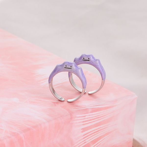 

2021 korean dign ins fengkemeng purple treasure variety cute smile face monster ring, Silver