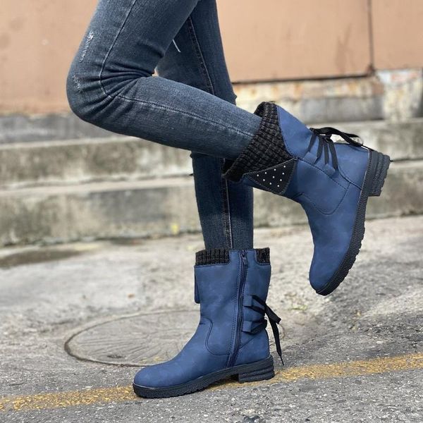 

boots women's winter mid-calf flock shoes ladies fashion snow thigh high-suede warm, Black