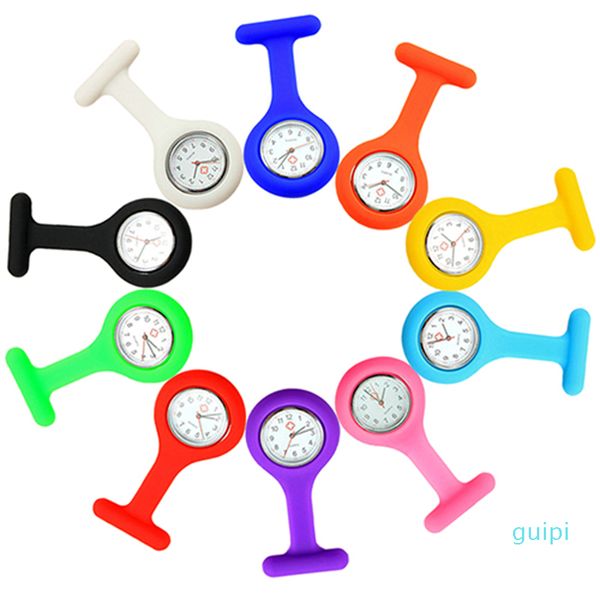 

new solid color clip on analog digital cute silicone nurse watch brooch fob pocket tunic quartz movement watchmale, Slivery;golden