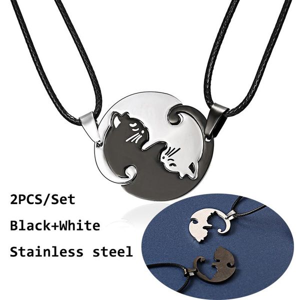 

pendant necklaces vintage couples jewelry black white couple necklace classic yin yang corollary animal cat, Silver