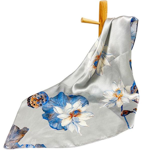 

scarves high-quality pure silk scarf women bandana female hair lotus women's natural square head neck for, Blue;gray