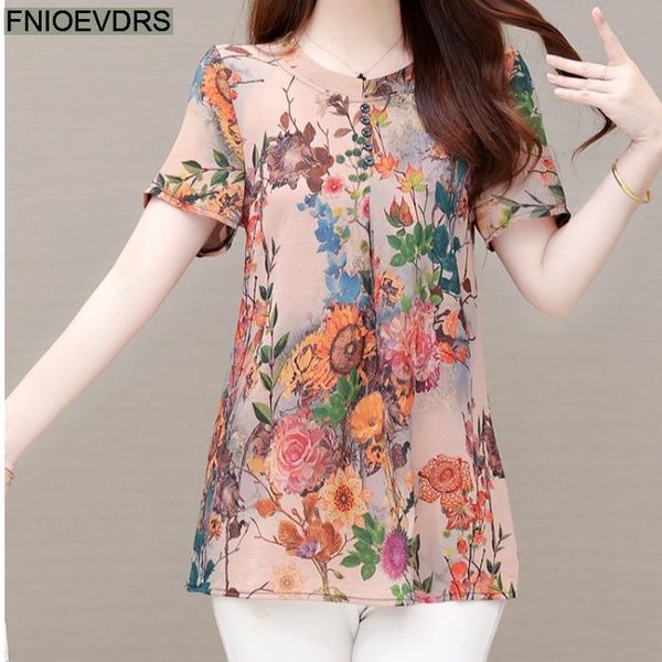 

women's blouses & shirts plus size -5xl clohtes fashion women summer short sleeve casual flower printing ladies retro vintage blouse, White