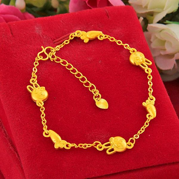 

charm bracelets korean radish charms for women girl 24k sand gold yellow copper thin link chain bracelet, Golden;silver