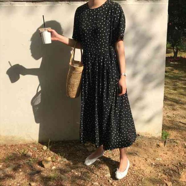

summer polka dot korean bandage womens dress long vintage vestidos with belt sundress longue femme zomer jurk lj738, Black;gray