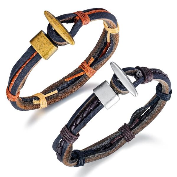 

tennis simple jewelry men's multi-layer woven leather bracelet, Golden;silver