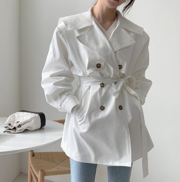 

women's trench coats solid color casual oversized korean long sleeve jackets and blazers wholesale w038, Tan;black