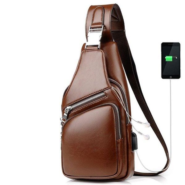 

waist bags style men chest pack usb charging anti-theft shoulder bag cool pu men's