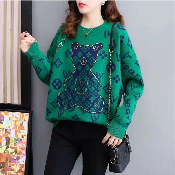 

new loose knit sweater korean style pullover round neck geometric clash jacquard casual sweater, White;black