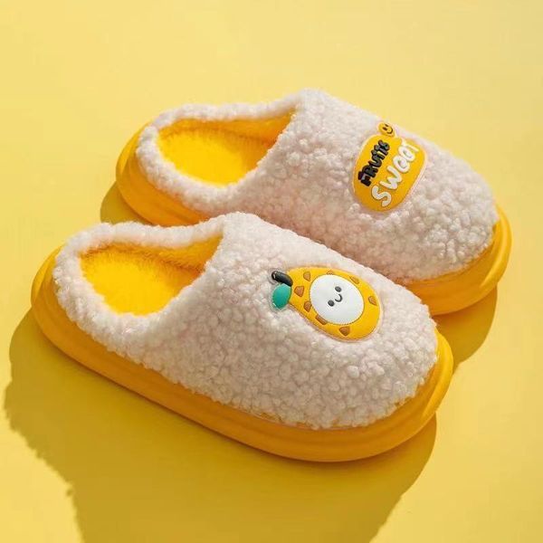 

slippers cotton women winter warmth couple cute fruit household men, Black