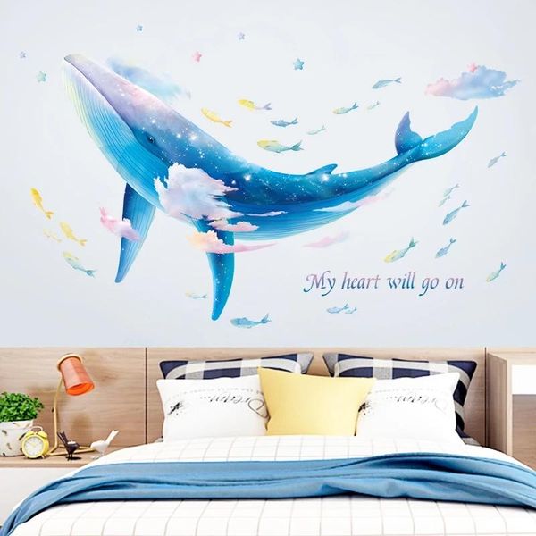

wall stickers cartoon blue whale sticker modern living room bedroom kids rooms decor aesthetic pegatinas de pared self adhesive wallpaper
