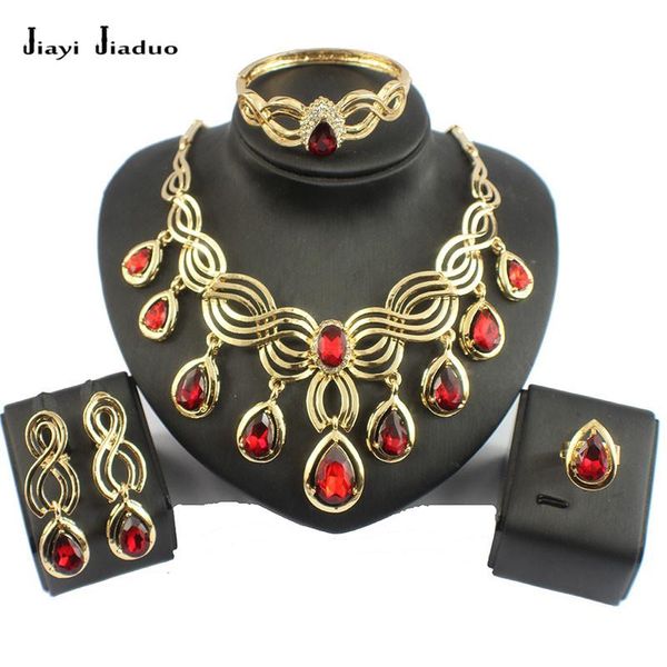 

earrings & necklace jiayi jiaduo african bead jewelry set gold-color red crystal drops female charm wedding bridal, Silver