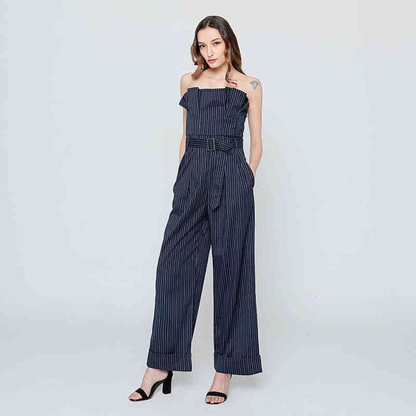 

romper casual striped jumpsuit for women strapless sleeveless high waist wide leg pants female jumpsuits 2021 spring tide, Black;white