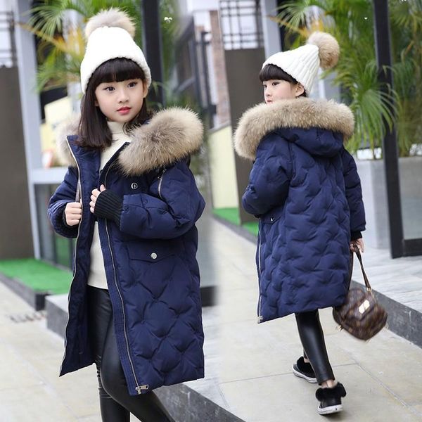 

coat cold winter jacket 2021 fashion girl down jackets raccoon fur children coats warm baby thick kids outerwear, Blue;gray