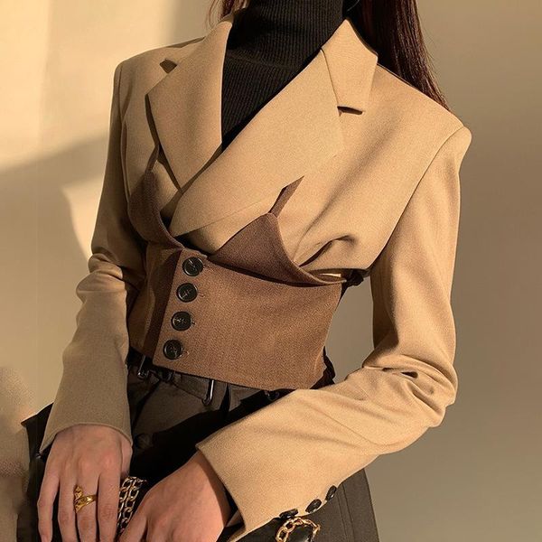 

women's suits & blazers [ewq] korea chic autumn casual trend women lapel single-breasted girdle stitching fashion loose long-sleeved bl, White;black