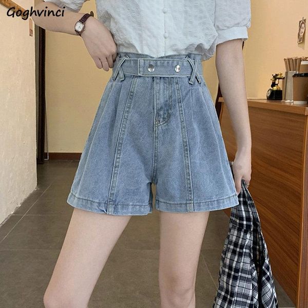 

women's shorts women denim solid simple spliced buttons retros fashion high waist korean style all-match wide leg leisure summer a-line, White;black