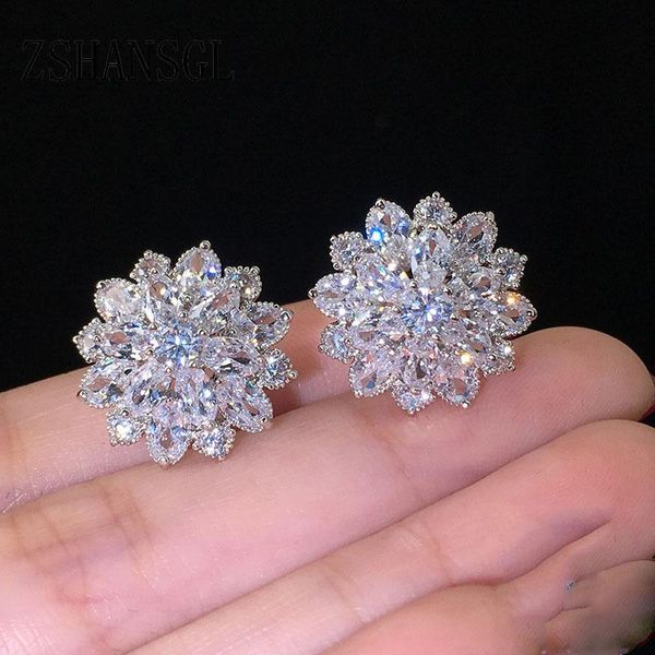 

stud 925 sterling silver yellow/white daisy flower clear cz earrings for women fine jewelry valentine's day gift, Golden;silver