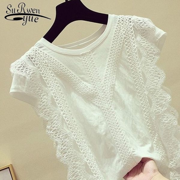 

korean new fashion clothing plus size solid shirt women blouse summer womens and blouses lace patchwork blusas mujer 4835 210317, White