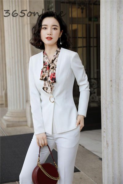 

fabric formal women business suits with pants and blazer coat professional ladies office work wear blazers white women's two pi