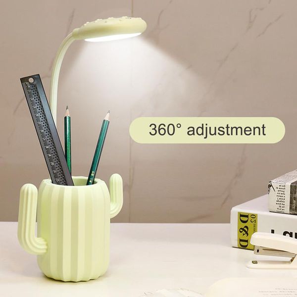 

foldable cactus pen holder usb rechargeab led eye protection table lamp office home deskstorage dimmable touch switch lamps