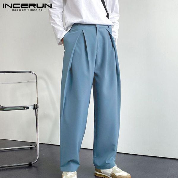 

men's pants incerun 2021 fashion men joggers solid color streetwear korean straight trousers baggy casual pantalones hombre s-5xl, Black