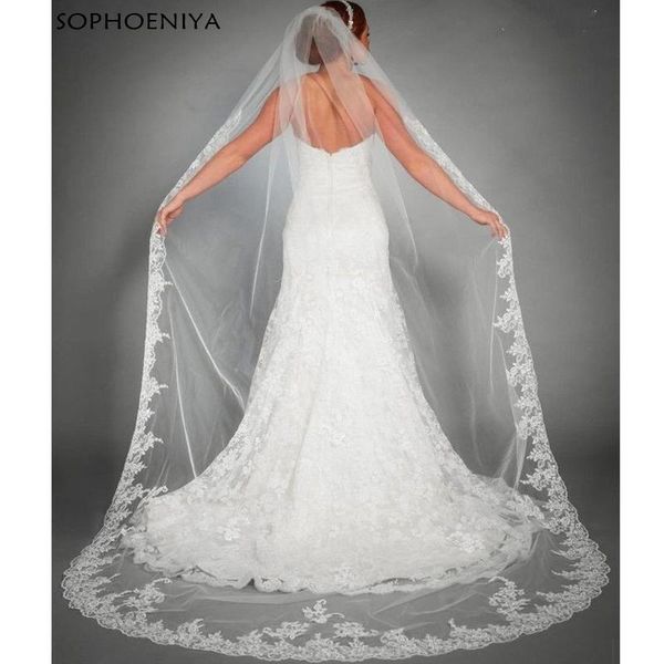 

bridal veils arrival lace edge long veil 2021 white lvory one layer appliqued cathedral wedding accessories, Black